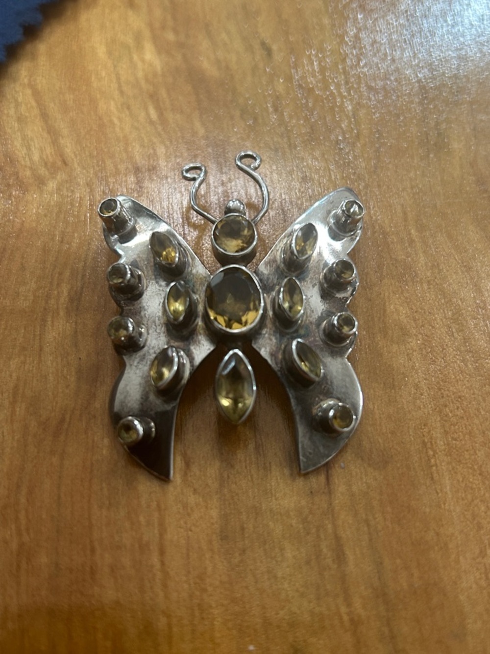 Sterling Silver Butterfly Brooch with Citrine Accents